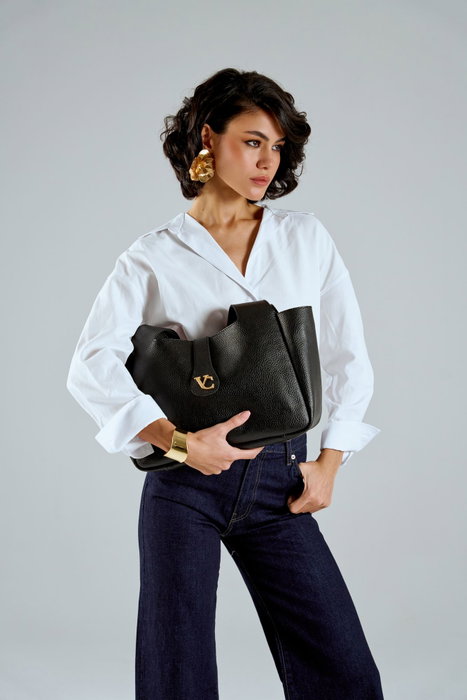 Vince Camuto Bolso de Mano Black Elegante y Versátil para Mujer, Bolso Negro de Piel de Polivinilo con Amplio Espacio Interior y Múltiples Bolsillos